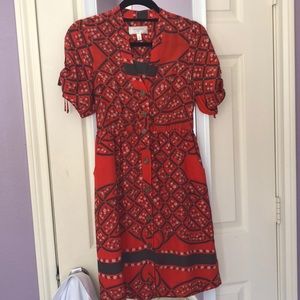 Anthropologie orange and gray button down dress